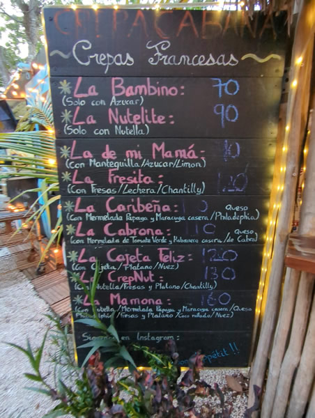 Palma Central Tulum Mexico Best Restaurants crepes menu