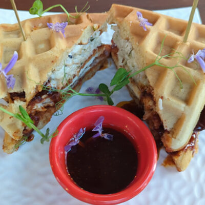Dirty Bird Spicy Chicken Waffle food truck Mexicos best waffles at Palma Central in Tulum