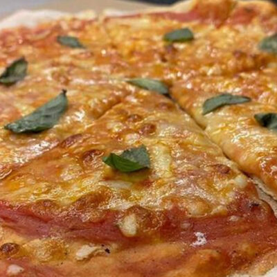 Margherita Pizza Focaccia Pizzeria Italiano food truck restaurant at Palma Central in Tulum Mexico