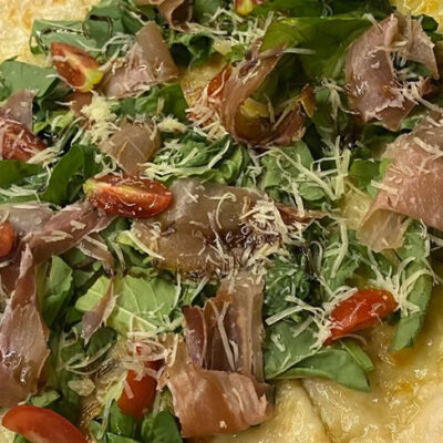 Focaccia Blues Pizza from Focaccia Italian Food Truck Restaurant at Palma Central in Tulum Mexico
