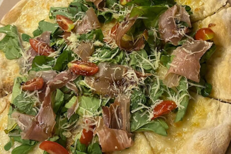 Focaccia Blues Pizza from Focaccia Italian Food Truck Restaurant at Palma Central in Tulum Mexico