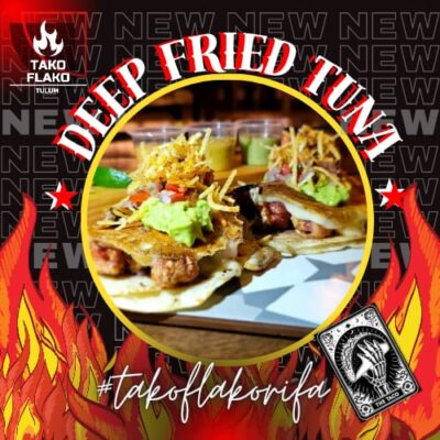 Mexicos best Deep Fried Tuna Taco with french fries from TakoFlako at Palma Central in Tulum