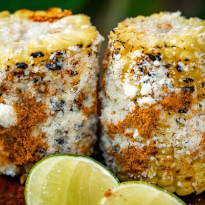 corn from El Cerado Pelon food truck restaurant at Palma Central in Tulum Mexico