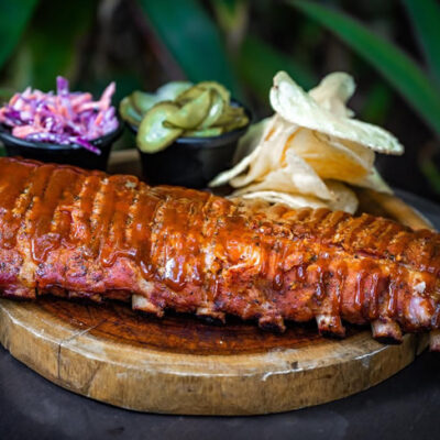 Rib dinner 1kg from El Cerado Pelon food truck restaurant at Palma Central in Tulum Mexico