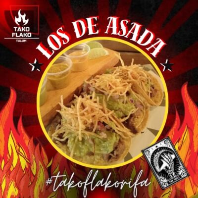 Mexicos best los de asadas Taco with french fries from TakoFlako at Palma Central in Tulum