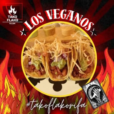 Mexicos best los verganos Taco with french fries from TakoFlako at Palma Central in Tulum