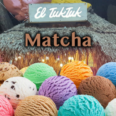 Matcha Organic Vegan Ice Cream from El TukTuk food truck restaurant at Palma Central in Tulum Mexico
