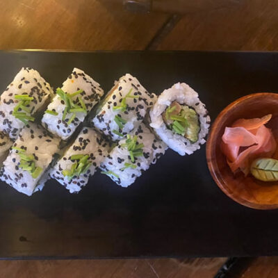 Gokuyo Salmon Roll from the best sushi restaurant in Tulum Mexico at Palma Central Food Truck Park